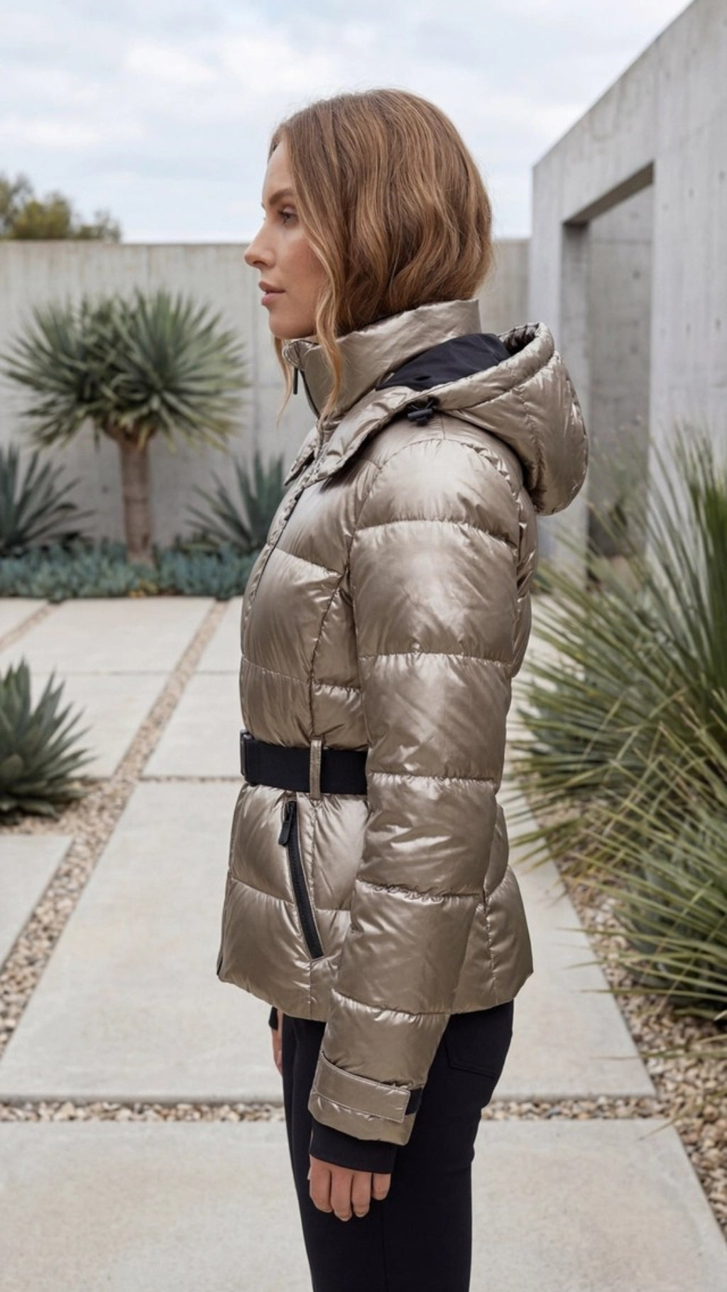 Women's Belted Hooded Winter Coat