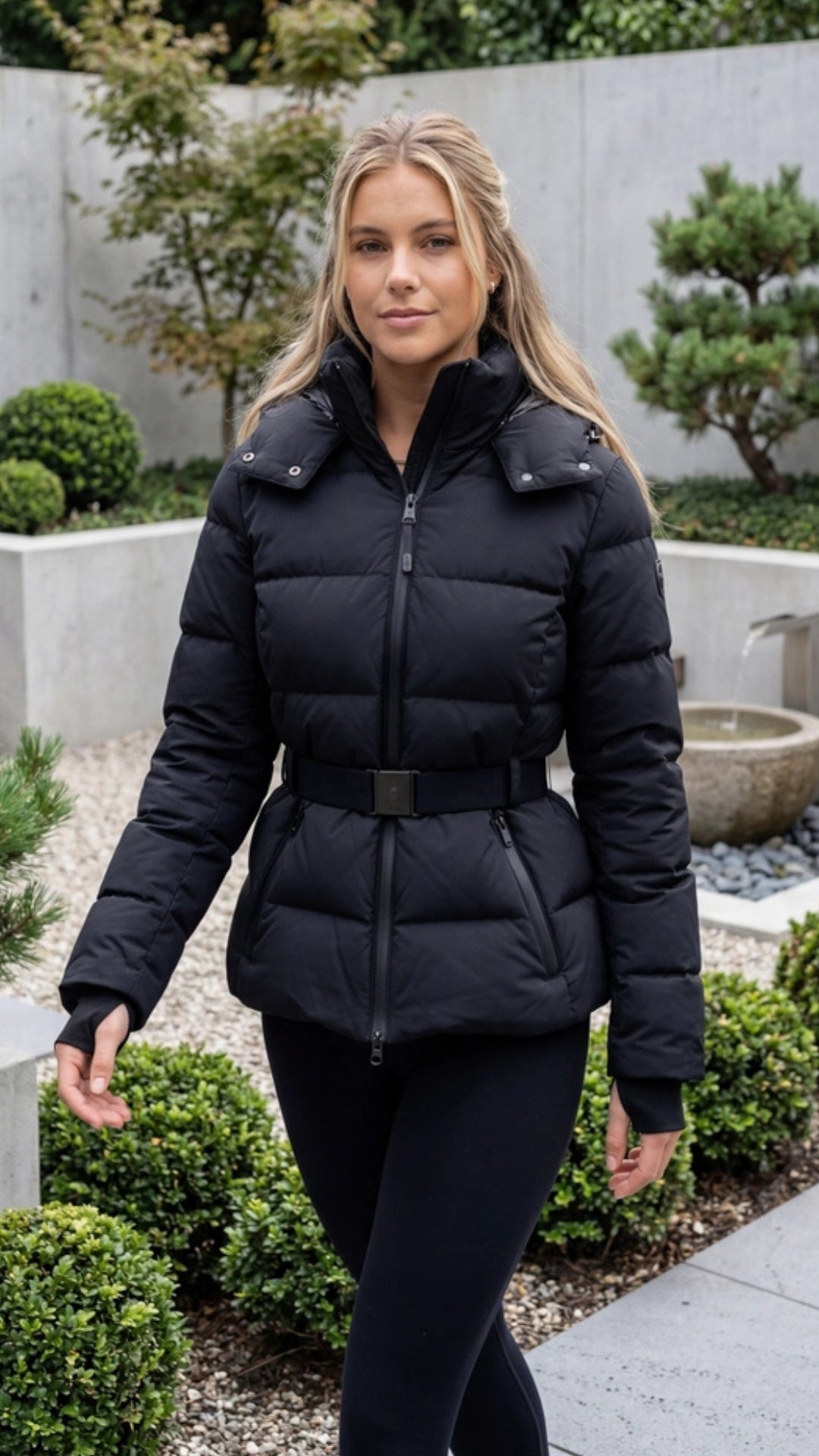 Women’s Belted Puffer Jacket with Hood