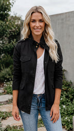 Women's Lightweight Utility Jacket | Cargo Zip Up Drawstring Jacket