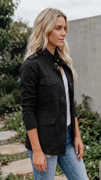 Women's Lightweight Utility Jacket | Cargo Zip Up Drawstring Jacket