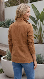 Women's Lightweight Utility Jacket | Cargo Zip Up Drawstring Jacket