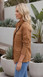 Women's Lightweight Utility Jacket | Cargo Zip Up Drawstring Jacket