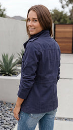 Women's Lightweight Utility Jacket | Cargo Zip Up Drawstring Jacket