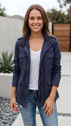 Women's Lightweight Utility Jacket | Cargo Zip Up Drawstring Jacket