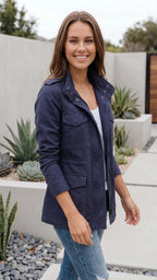 Women's Lightweight Utility Jacket | Cargo Zip Up Drawstring Jacket