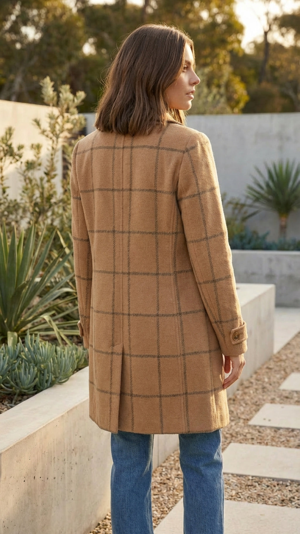 Women's Checkered Print Long Coat