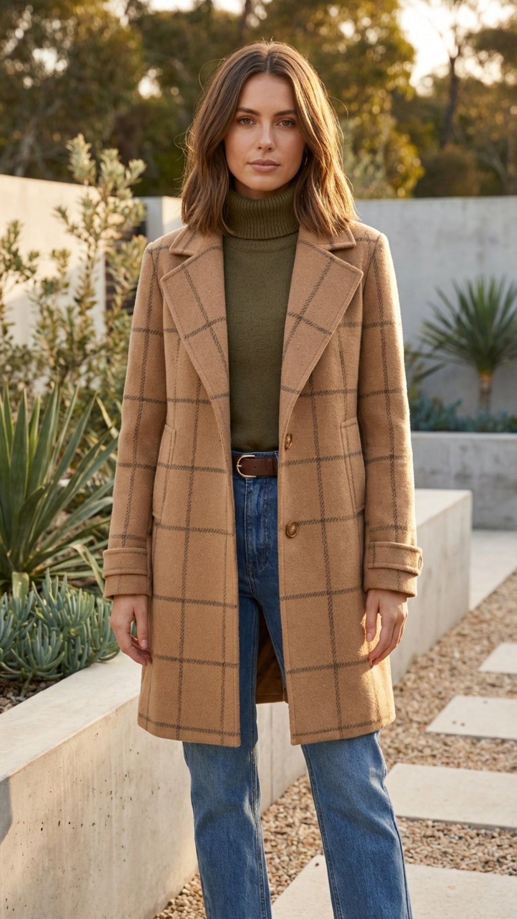 Women's Checkered Print Long Coat