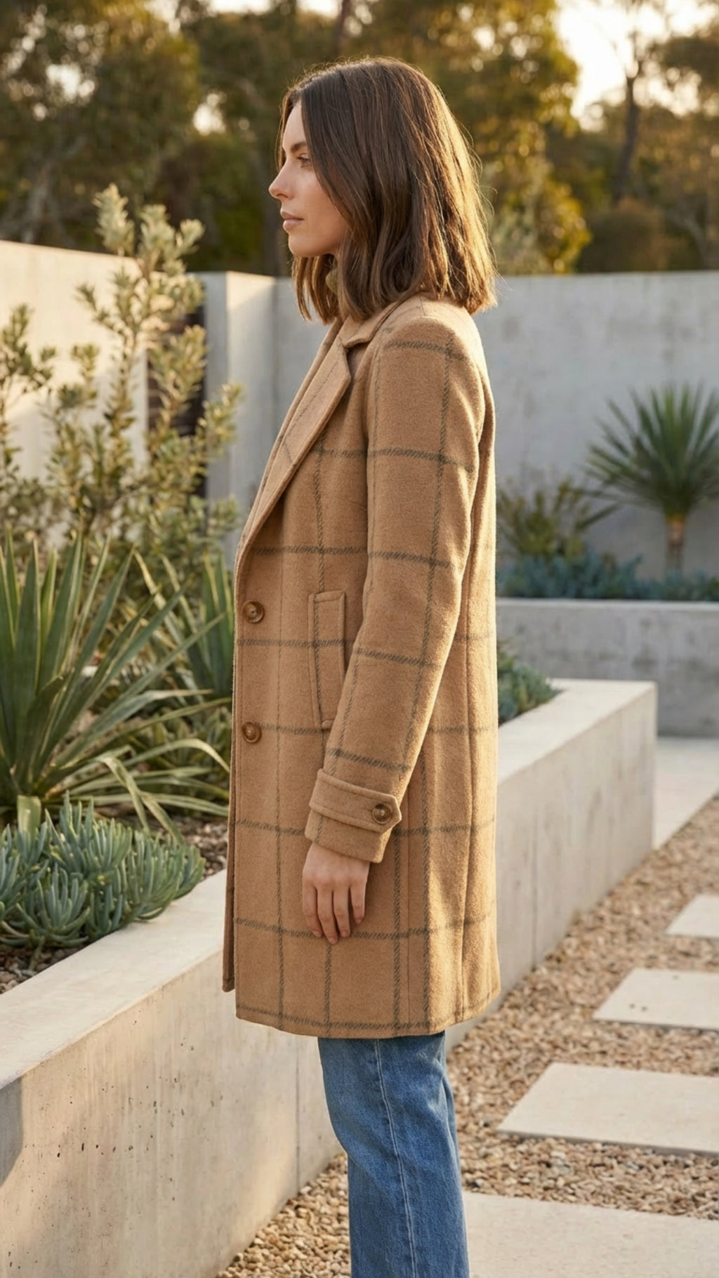 Women's Checkered Print Long Coat