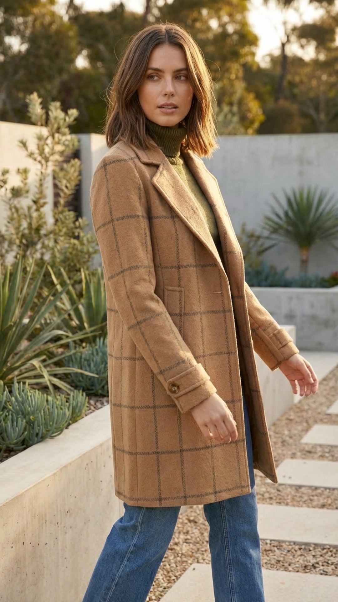 Women's Checkered Print Long Coat