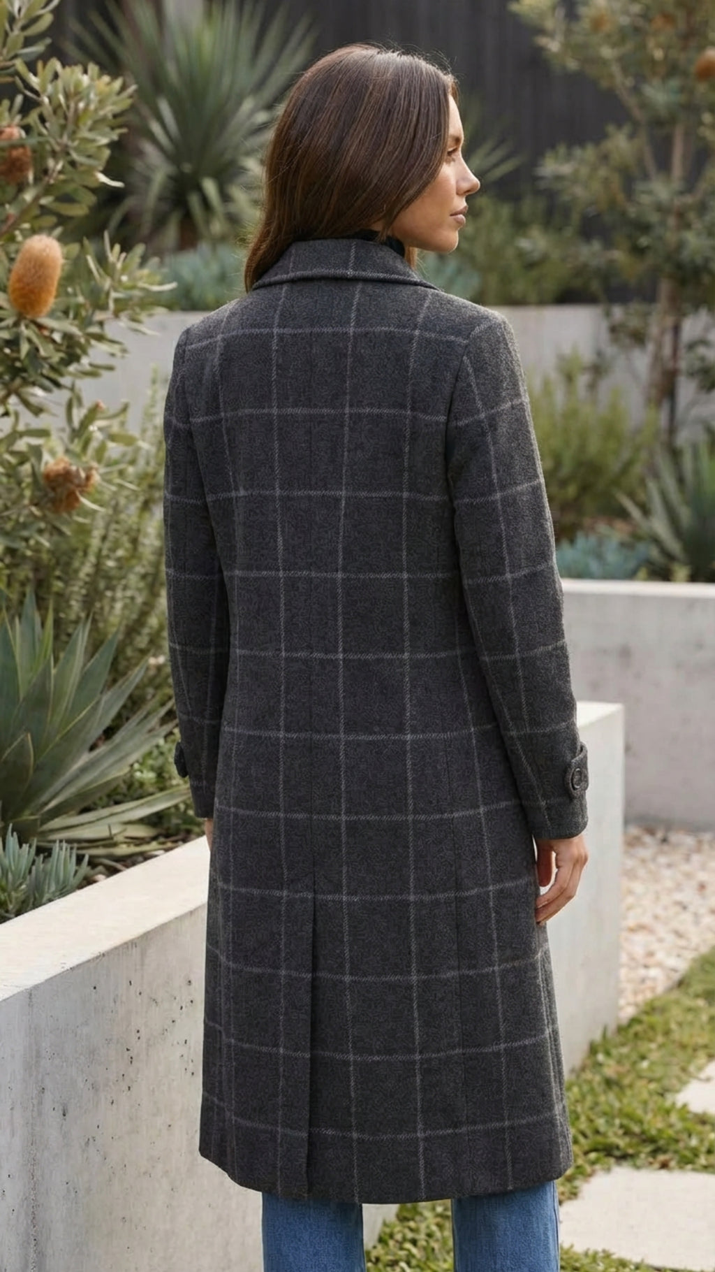 Women's Checkered Print Long Coat