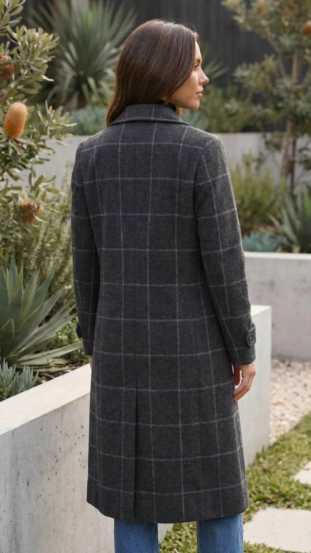 Women's Checkered Print Long Coat