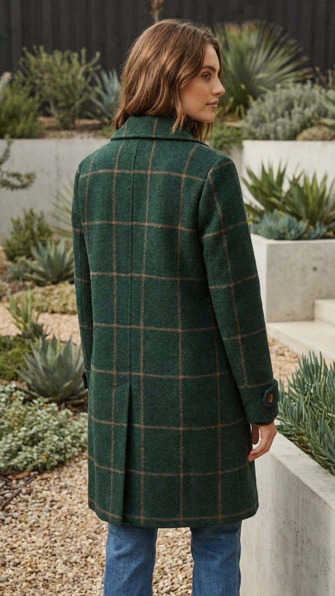 Women's Checkered Print Long Coat