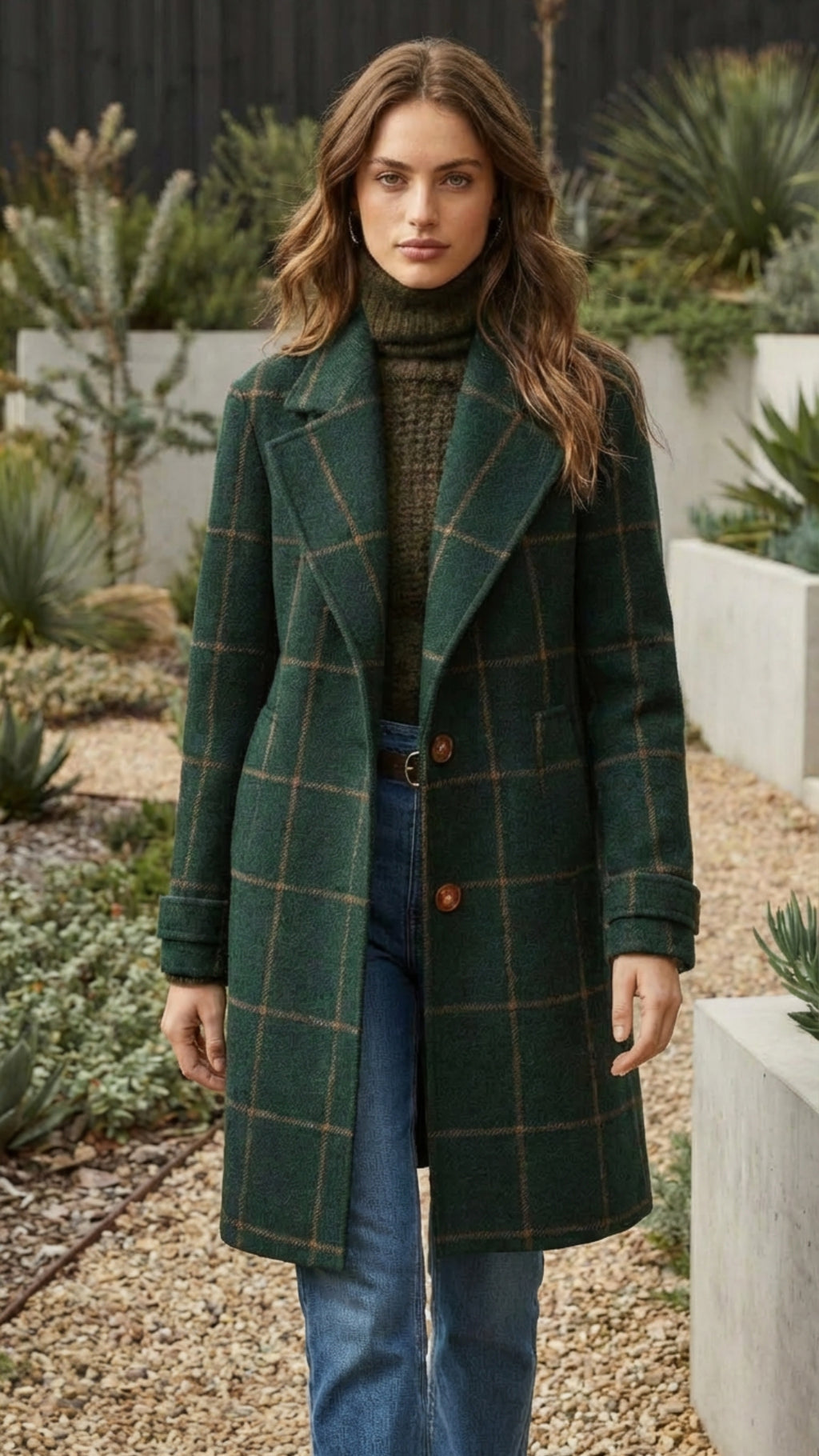 Women's Checkered Print Long Coat