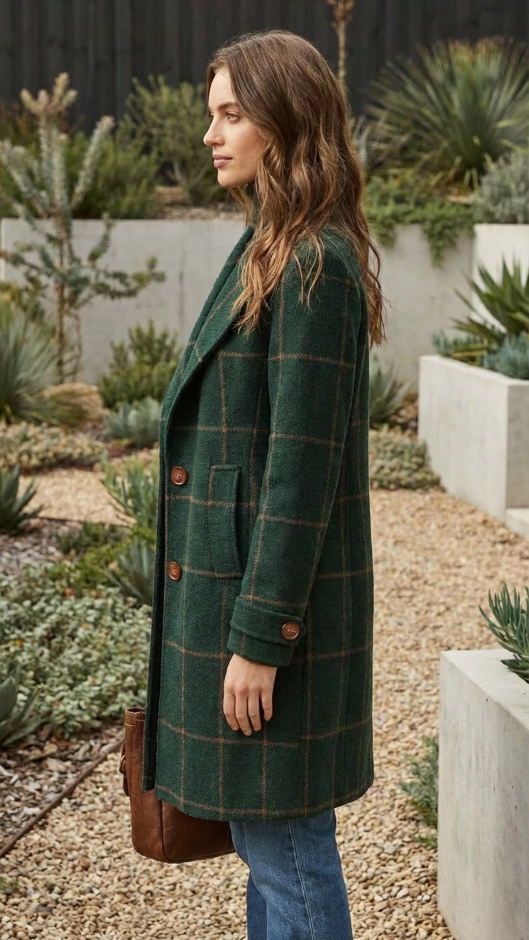 Women's Checkered Print Long Coat