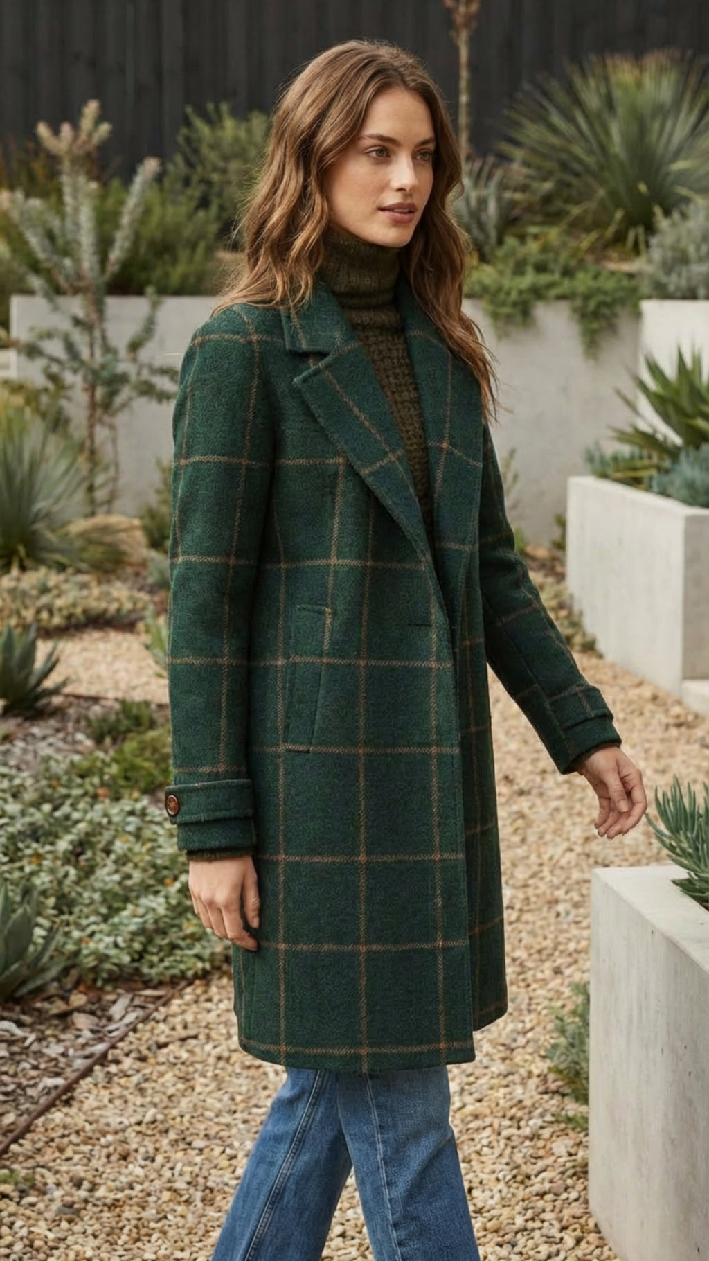 Women's Checkered Print Long Coat