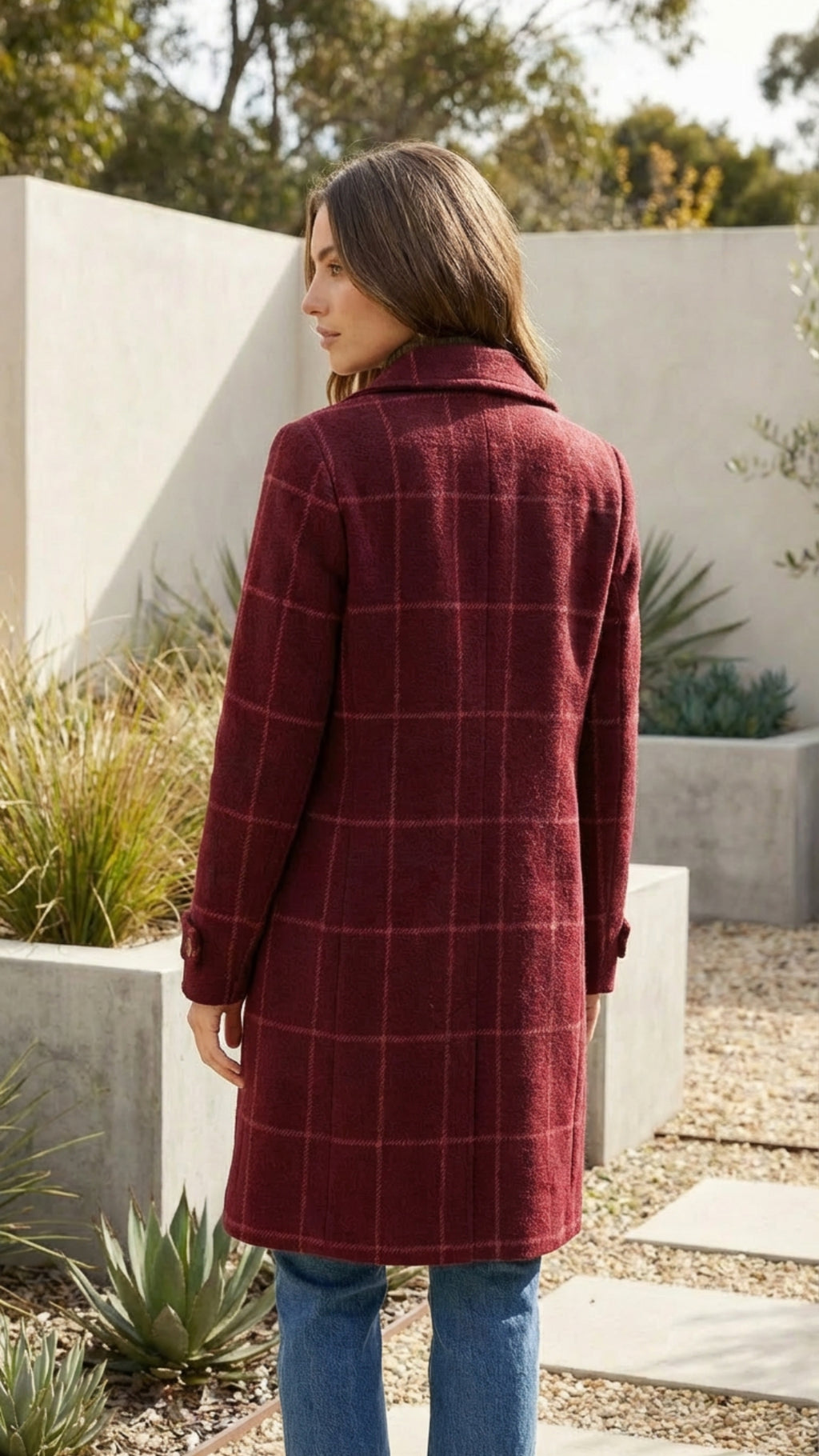 Women's Checkered Print Long Coat