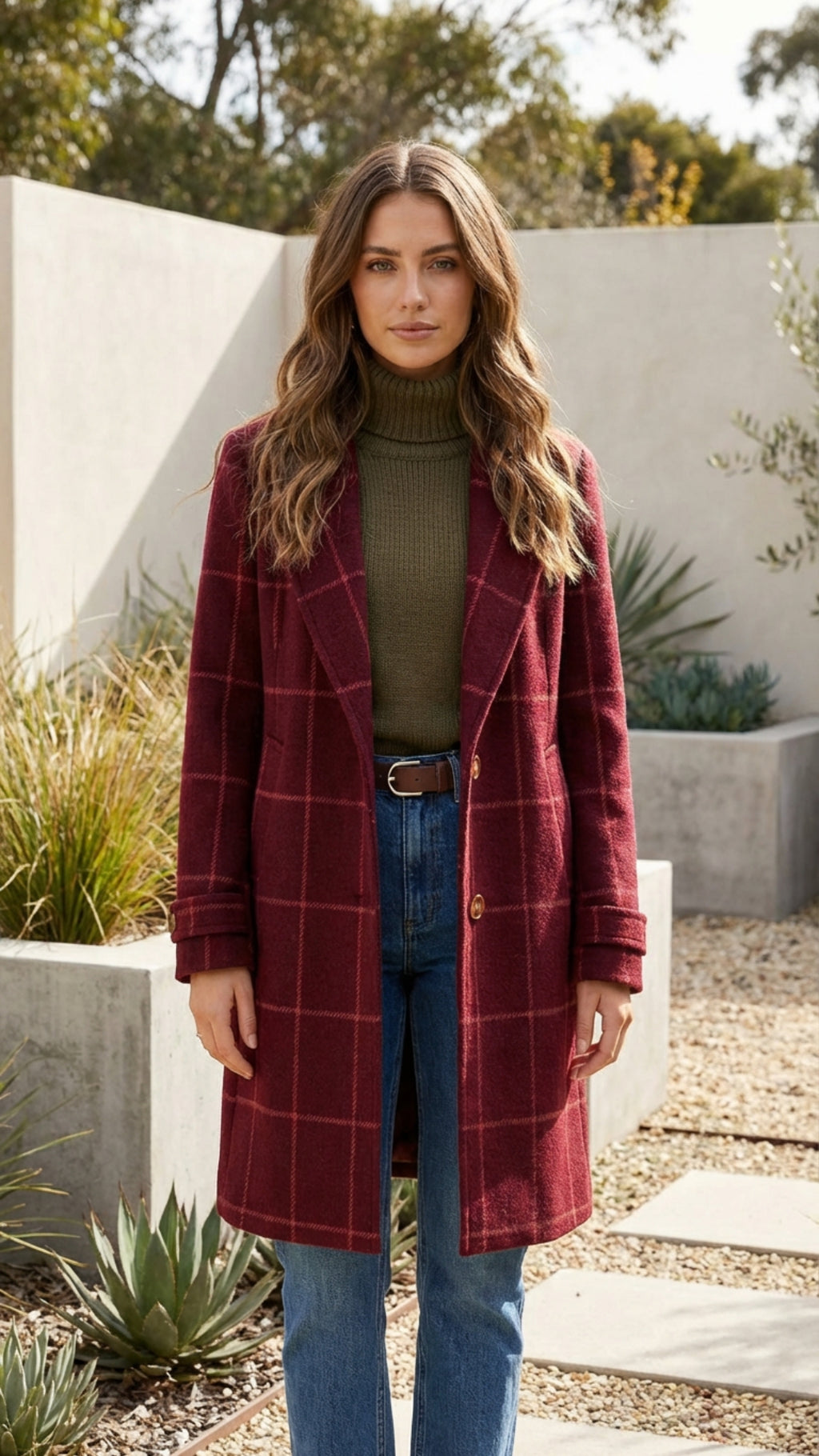 Women's Checkered Print Long Coat