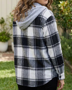 Women's Hooded Plaid Jacket | Checked Button Front Shacket