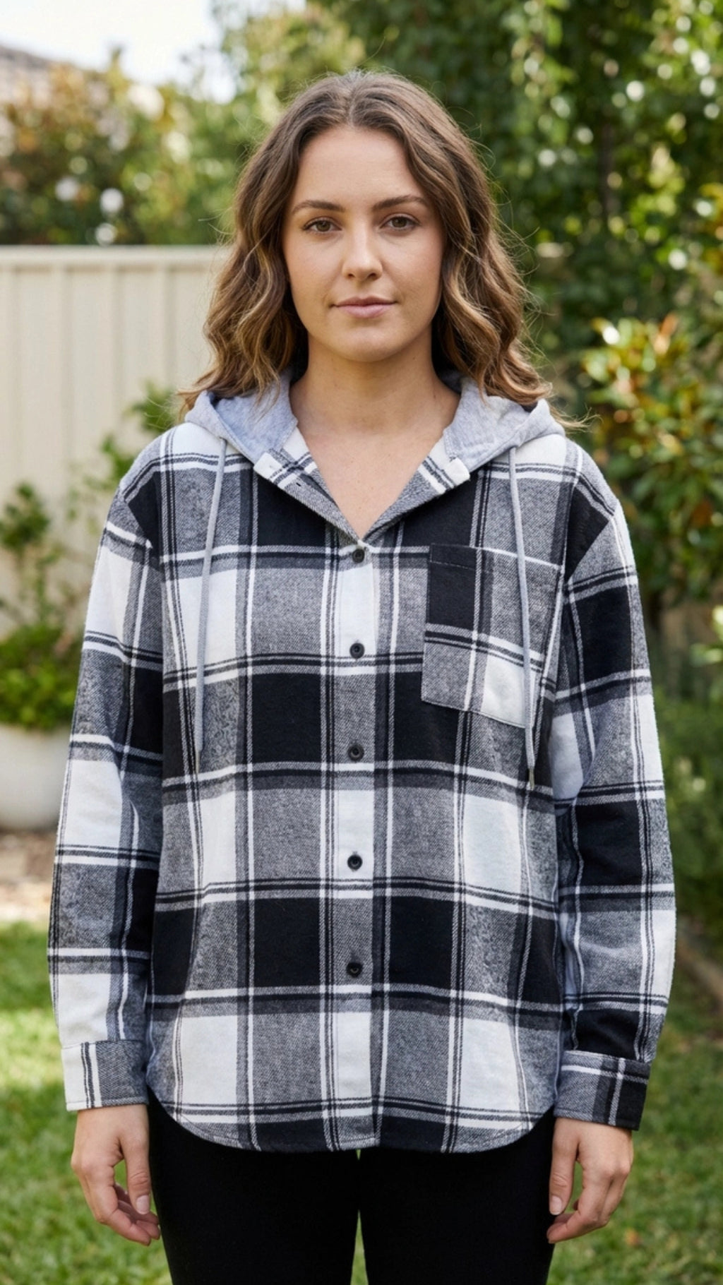 Women’s Checkered Print Hooded Jacket