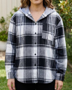 Women's Hooded Plaid Jacket | Checked Button Front Shacket