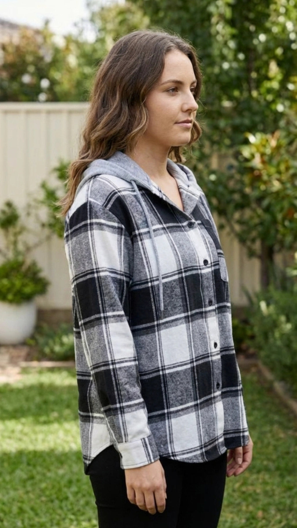 Women’s Checkered Print Hooded Jacket