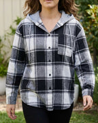 Women's Hooded Plaid Jacket | Checked Button Front Shacket