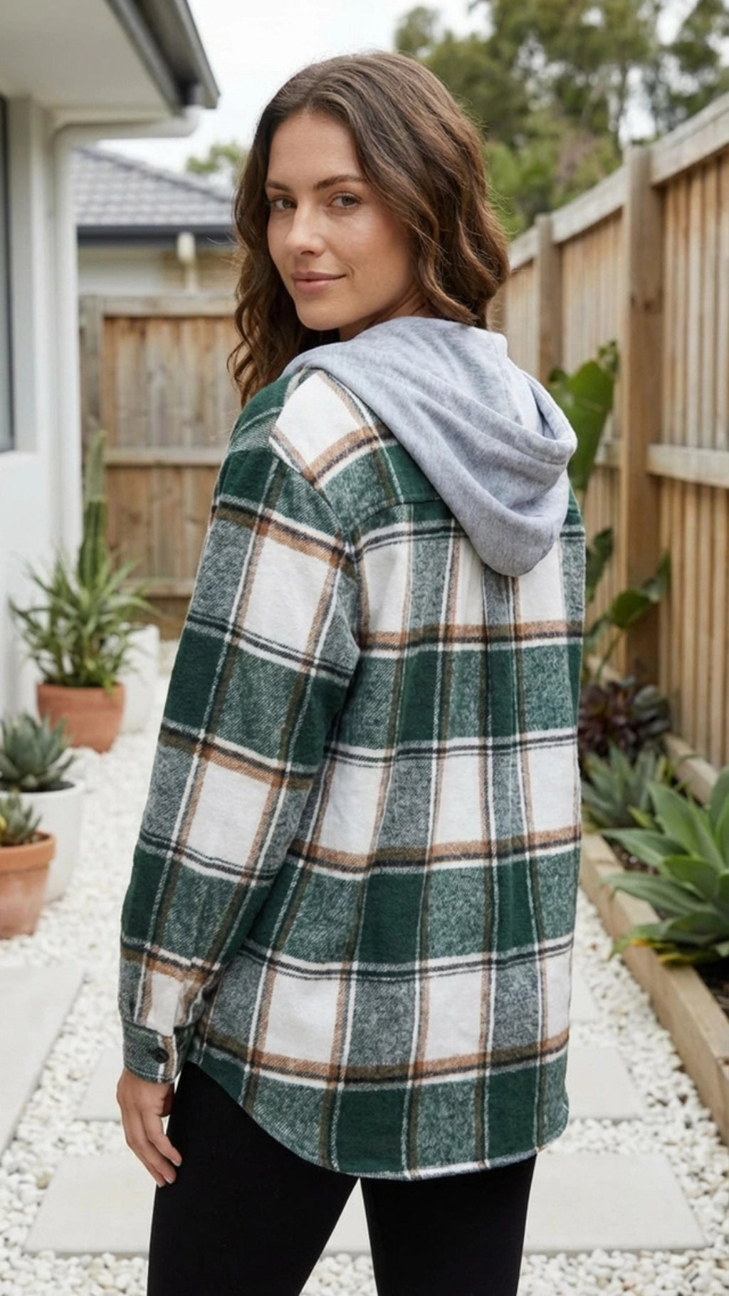 Women’s Checkered Print Hooded Jacket