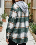 Women's Hooded Plaid Jacket | Checked Button Front Shacket