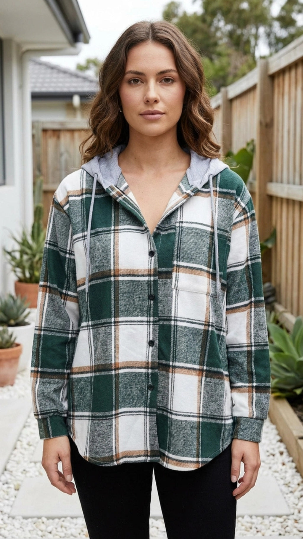 Women’s Checkered Print Hooded Jacket