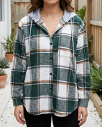Women's Hooded Plaid Jacket | Checked Button Front Shacket