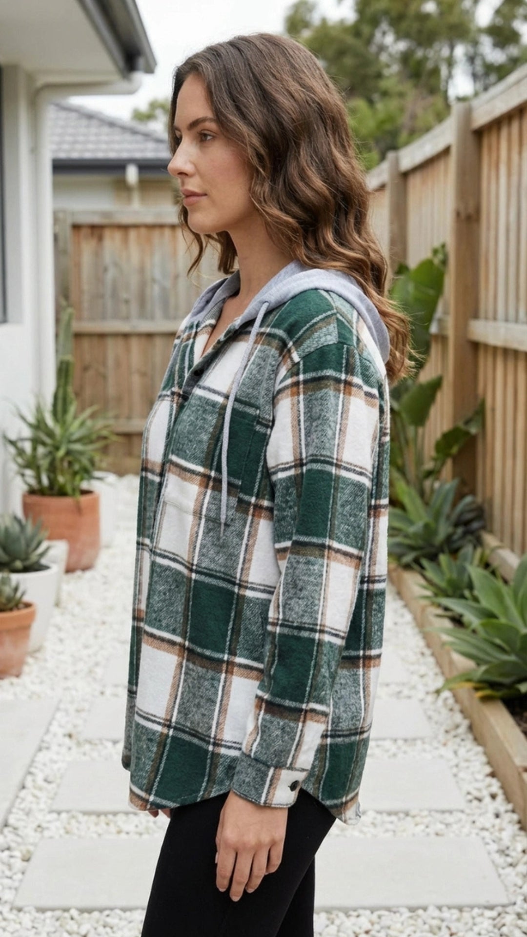 Women’s Checkered Print Hooded Jacket