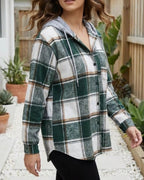 Women's Hooded Plaid Jacket | Checked Button Front Shacket