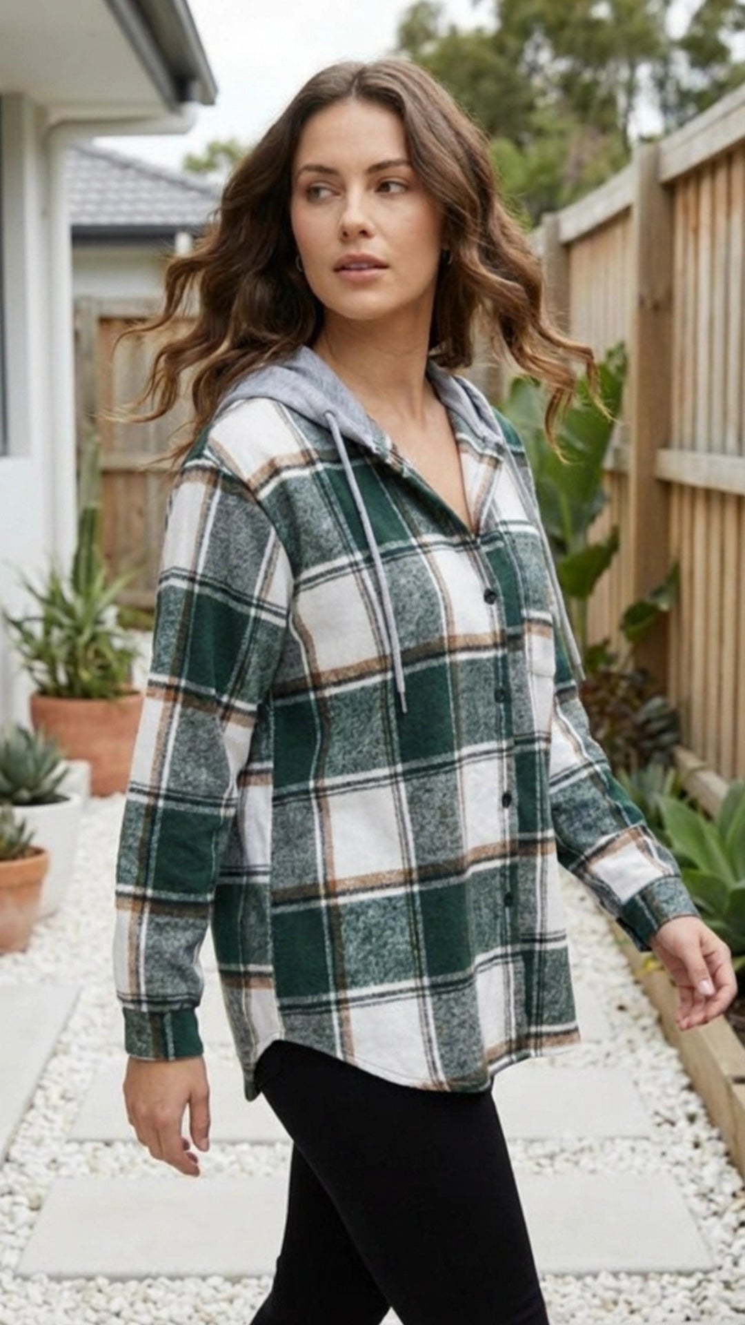 Women’s Checkered Print Hooded Jacket