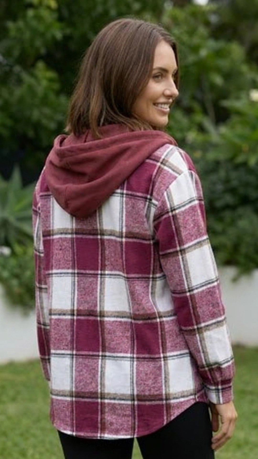 Women’s Checkered Print Hooded Jacket