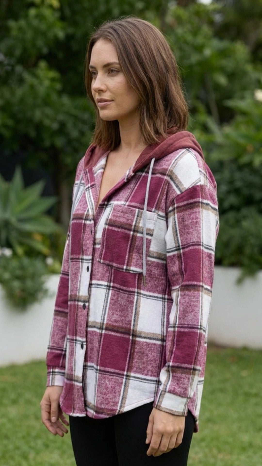 Women’s Checkered Print Hooded Jacket