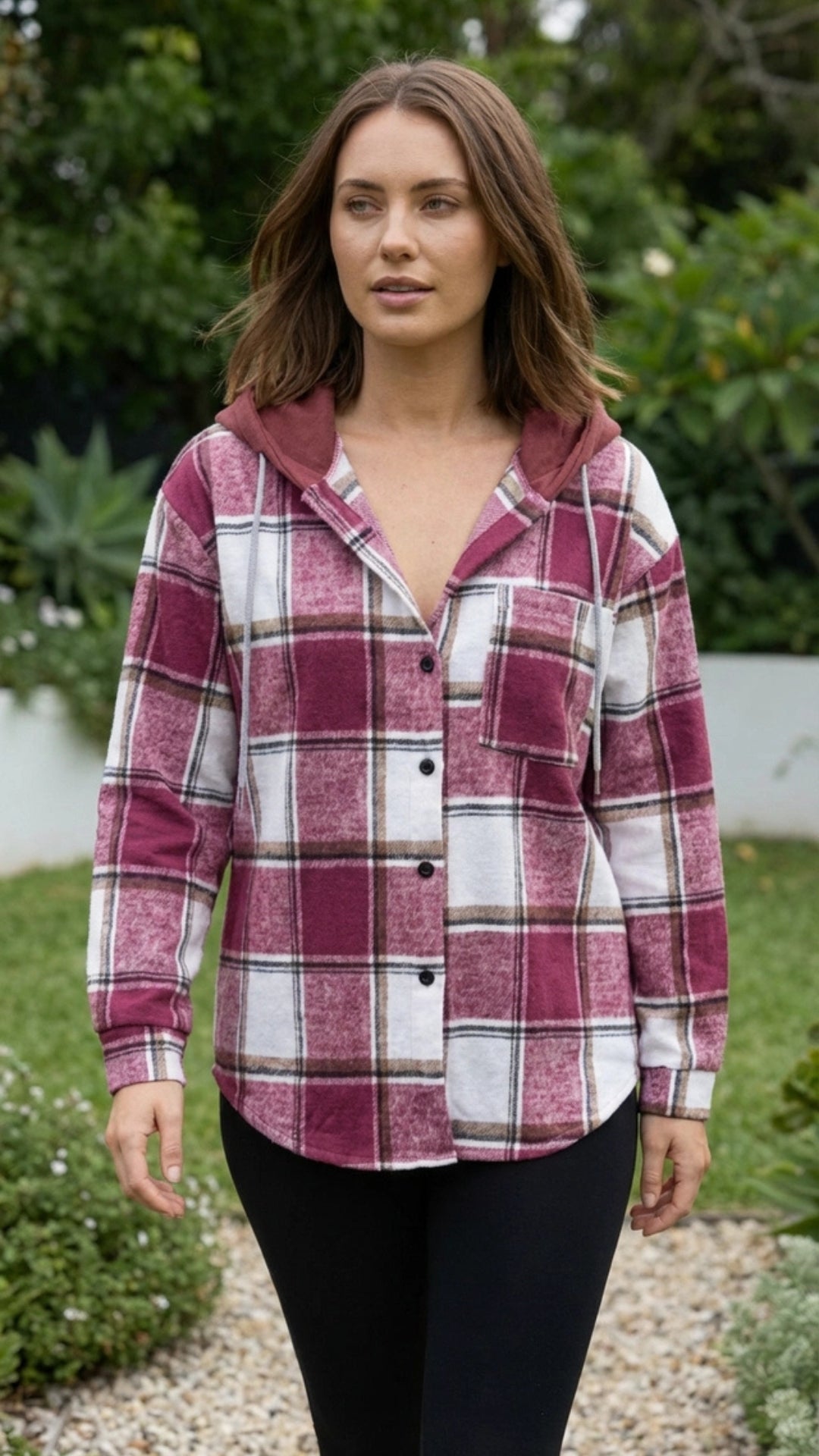 Women’s Checkered Print Hooded Jacket