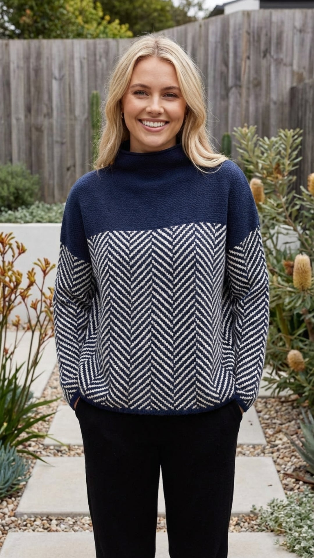 Women's High Neck Patterned Knitted Jumper