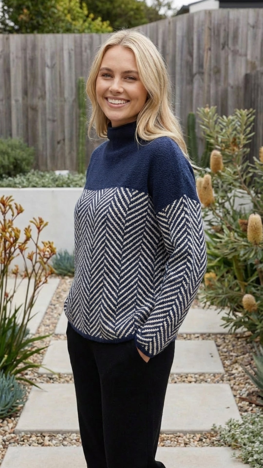 Women's High Neck Patterned Knitted Jumper