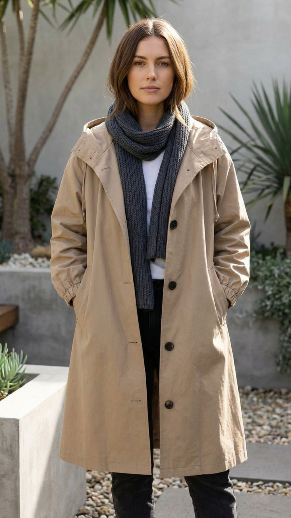 Women's Hooded Long Trench Coat