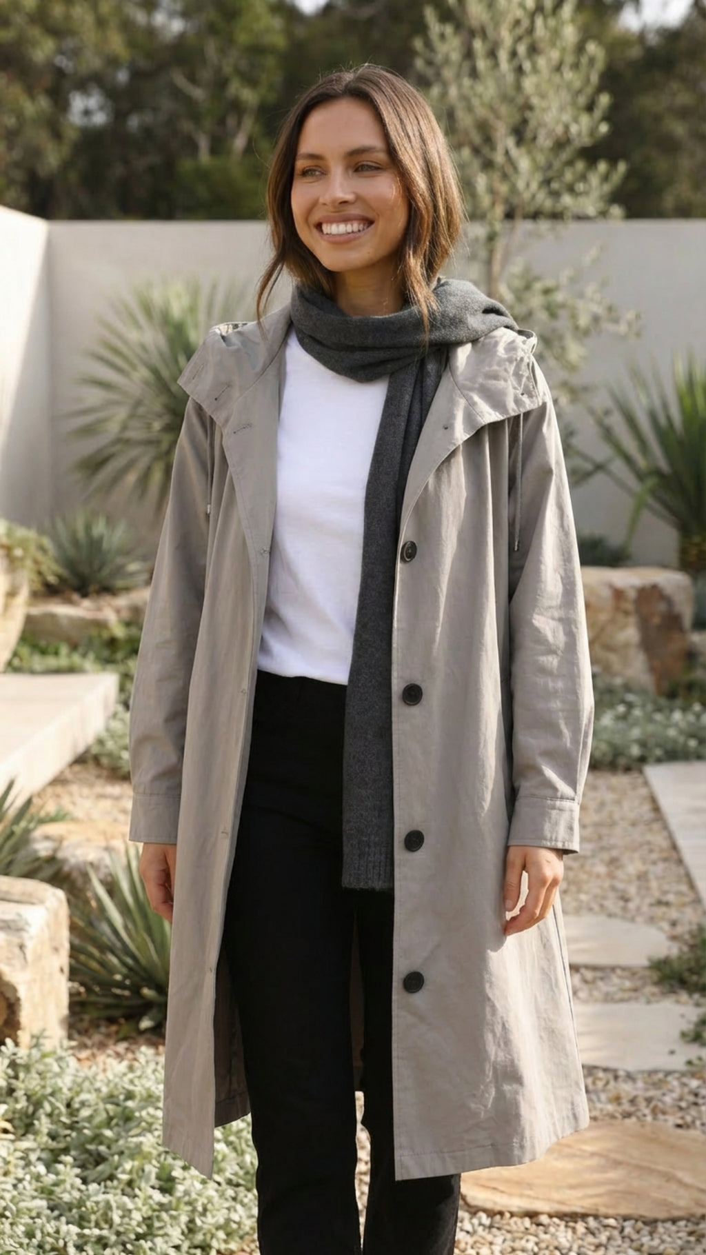 Women's Hooded Long Trench Coat
