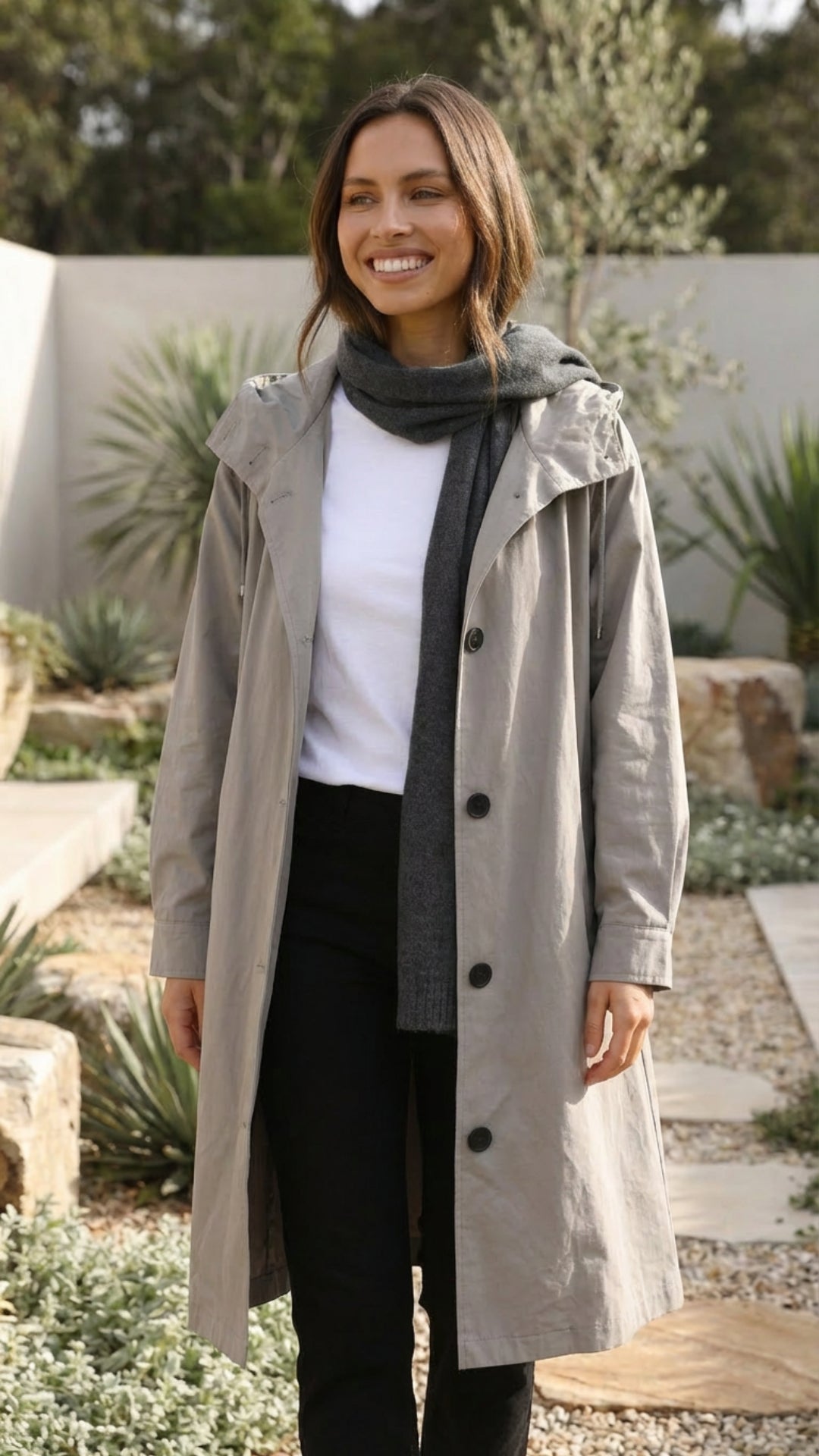 Women's Hooded Long Trench Coat