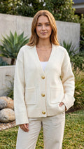 Women's V Neck Button-Up Knit Cardigan wit Pockets