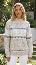 Women's Knit Mock Neck Fair Isle Patterned Sweater