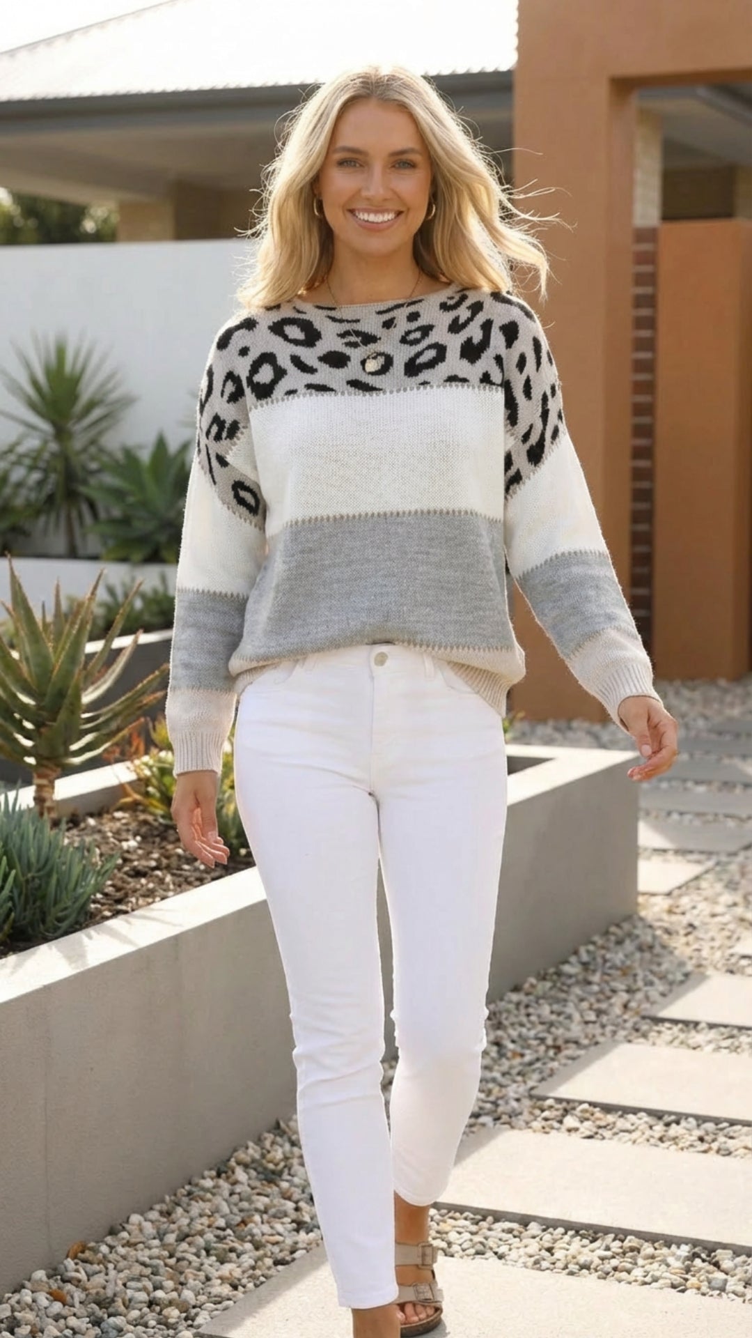 Women's Leopard Print Knit Sweater Pullover