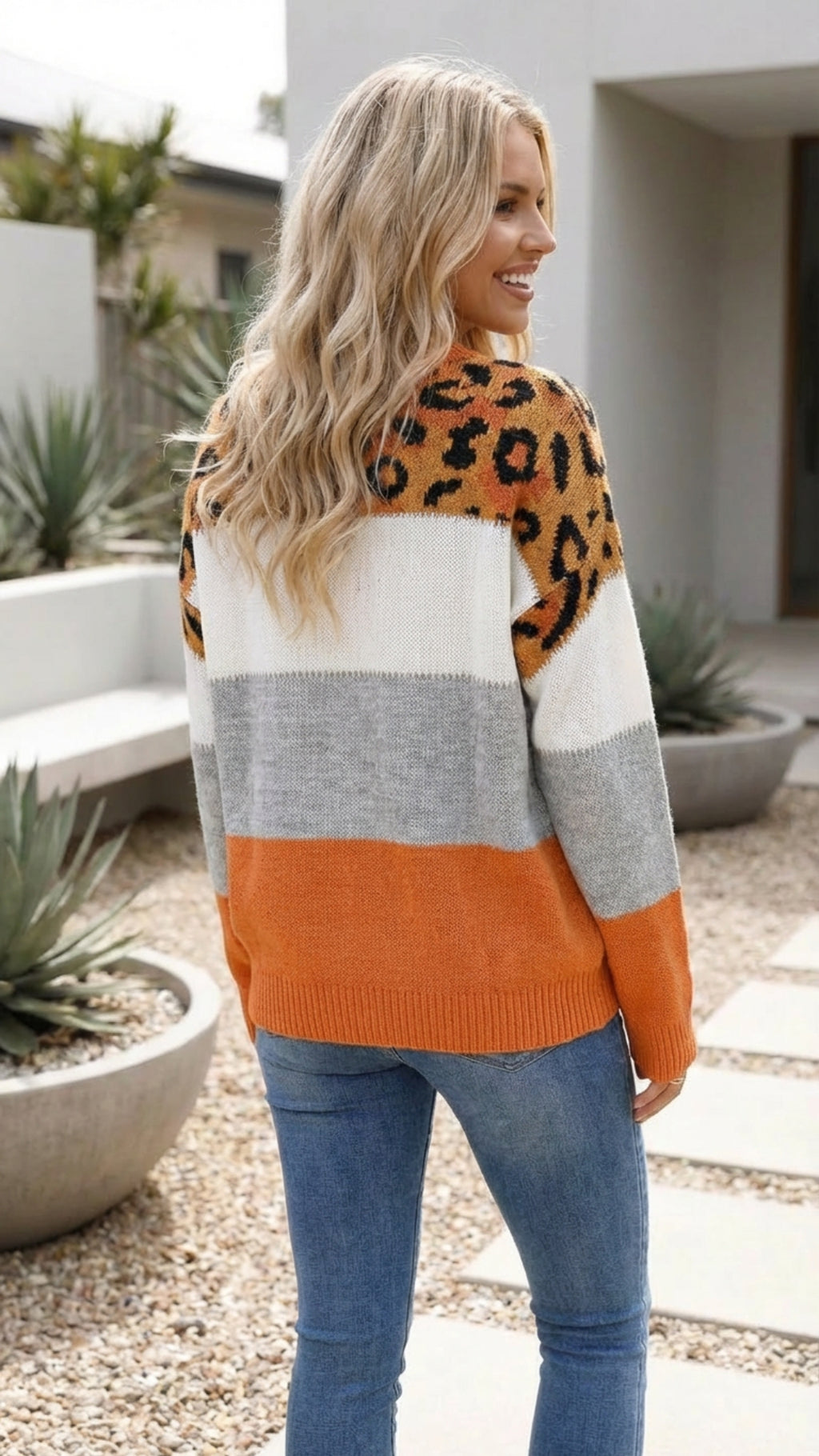 Women's Leopard Print Knit Sweater Pullover