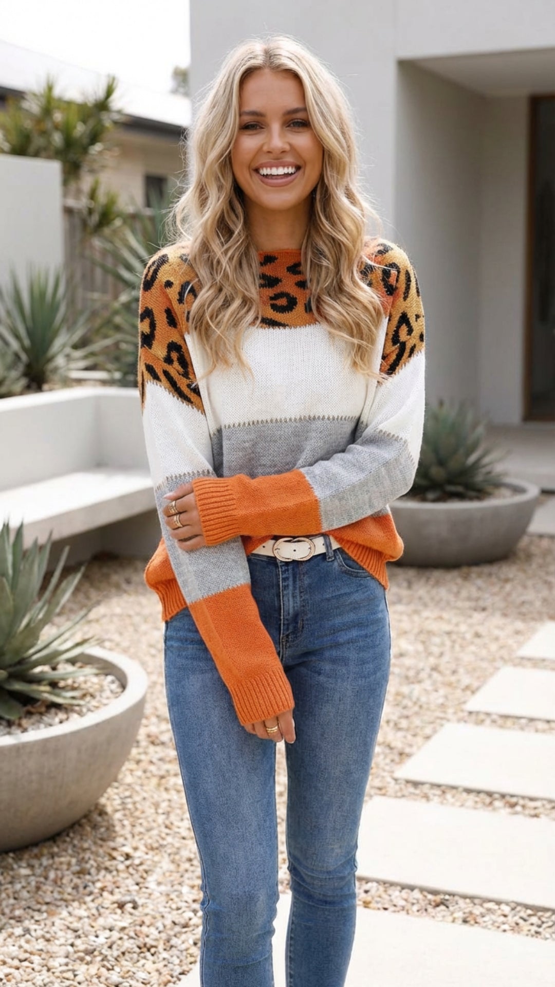 Women's Leopard Print Knit Sweater Pullover