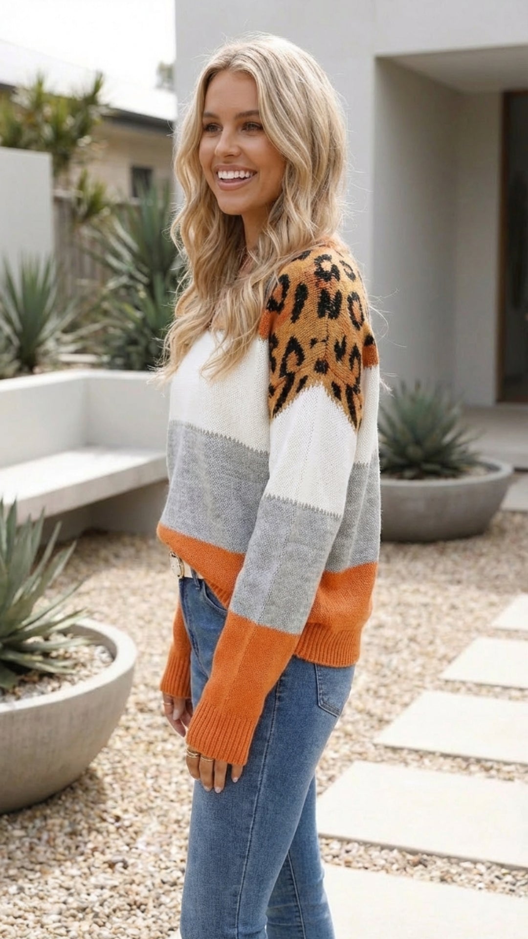 Women's Leopard Print Knit Sweater Pullover