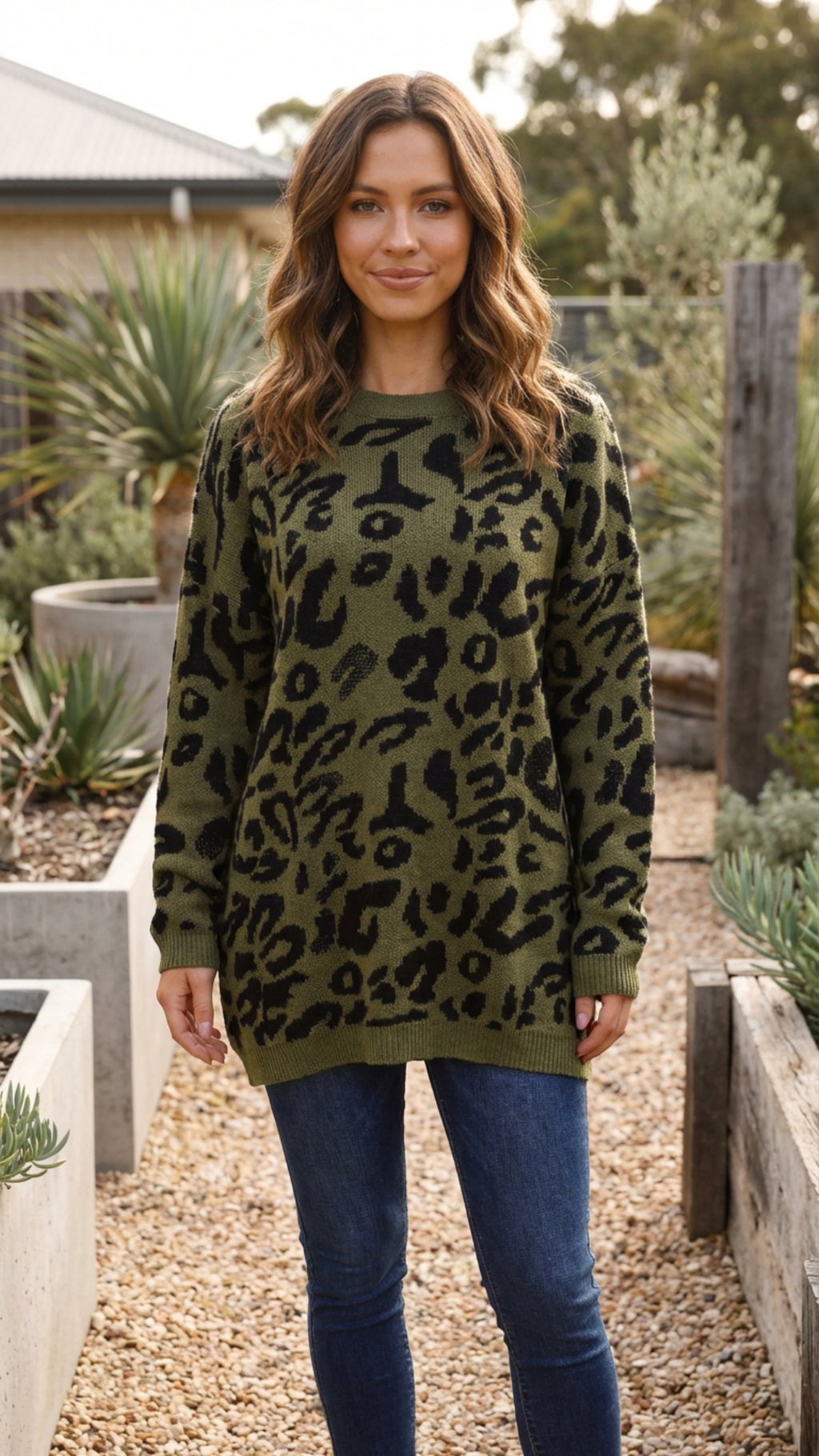 Women's Leopard Print Oversized Knit Sweater