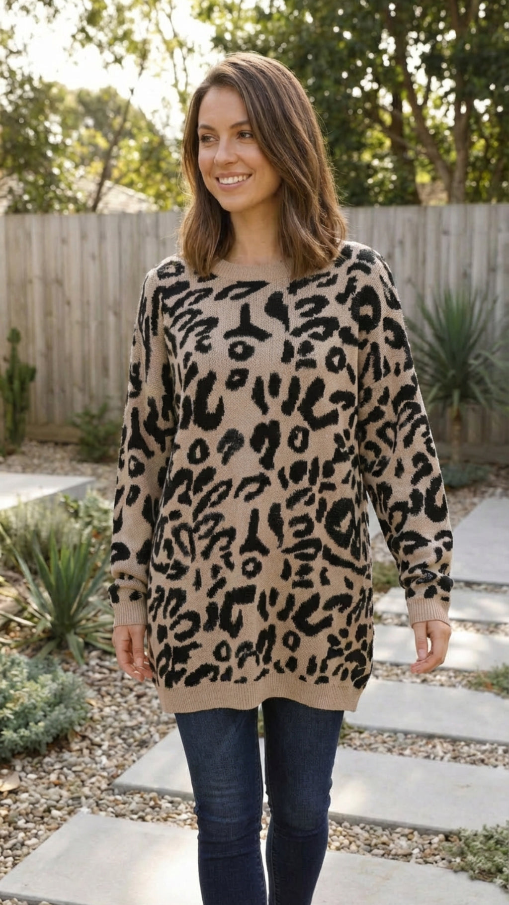 Women's Leopard Print Oversized Knit Sweater