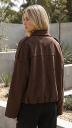 Women's Oversized Suede Look Collared Bomber Jacket